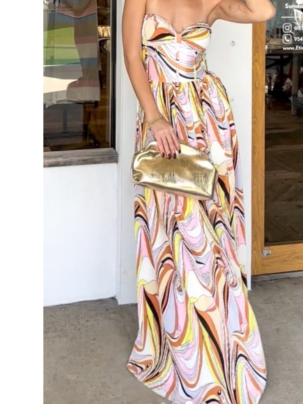 A Classy Chic Boutique Strapless Swirl Maxi Dress in Pink, Yellow, White, Black